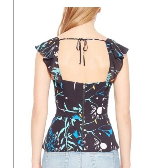 PARKER Jess Floral Print Sleeveless Top Blue Green Ruffle Blouse Size Small NWT - Picture 4 of 9